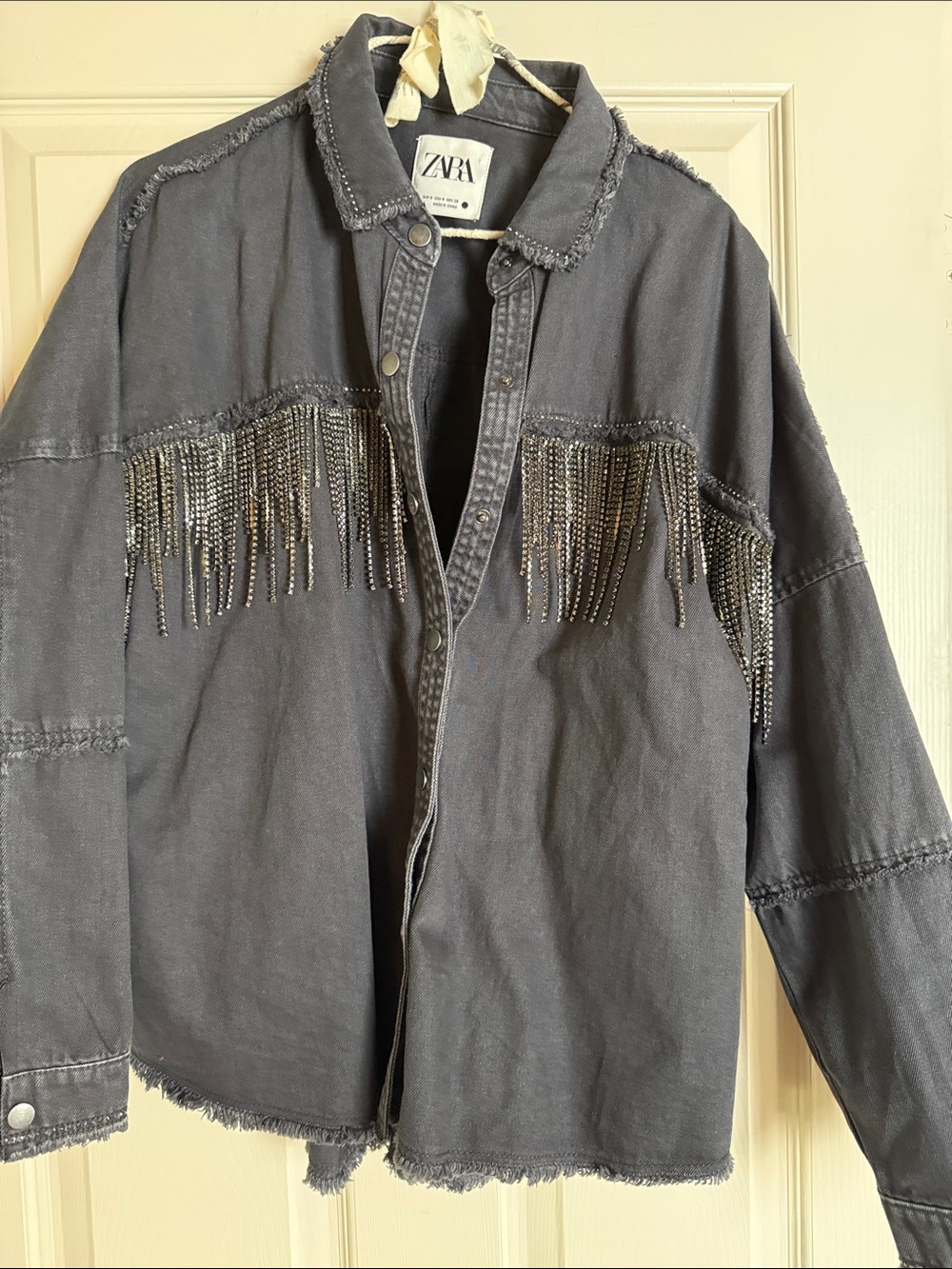 Zara Charcoal Jacket with Rhinestone Fringe